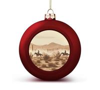 West Desert Cowboys Riding Christmas Tree Ornaments 4CM Shatterproof Pc Plastic Balls with Lanyard Baubles Hanging Christmas Ball Ornaments for Xmas Tree Holiday Party Wedding Home Decorations