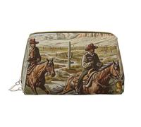 West Desert Cowboys Riding Horses Printed Makeup Bag for Women Portable Leather Make up Bag Travel Zipper Cosmetic Bags Organizer