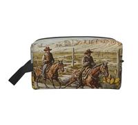 West Desert Cowboys Riding Horses Printed Makeup Bag Travel Portable Cosmetic Bag Large Capacity Makeup Case Toiletry Handbag Organiser for Women