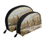 West Desert Cowboys Riding Horses Printed Makeup Bags 2-Piece Portable Shell Travel Toiletry Bag Cosmetic Organizer Bag for Women
