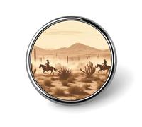 West Desert Cowboys Riding Round Lapel Pin Women's Novelty Buttons & Pins Metal Badge Cute Brooch Retro Pinback Badge Fashion Bag Pins for Hat Backpacks Tie Suit Wedding Party Accessory, silver