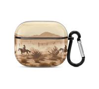 West Desert Green with Cowboys Riding Horses Bluetooth Earbuds Case Cover Full Body Shockproof Protection Hard Case Support Wireless Charging with Keychain Personalized Gift for AirPods 3