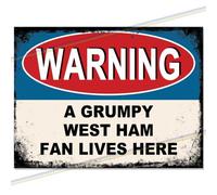 West Ham Grumpy Fan Metal Football Sign | Retro Garage Plaque | 20x15cm Medium | Warning A Grumpy Fan Lives Here Novelty Home Bar Man Cave Gift UK garden bar, decor, 30th 40th 50th 60th birthday