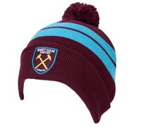 West Ham United Bar Knit Ski Bobble Hat Knitted Hammers Pom Beanie, Claret and Blue, One Size