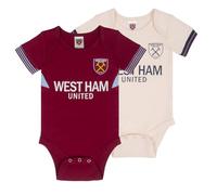 West Ham United FC Baby Bodysuit Vests 2 Pack - Official Football Gift, Claret & Ecru, 0-3 Months