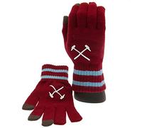 West Ham United FC Childrens/Kids Knitted Crest Touch Gloves (One Size) (Claret Red/Sky Blue)