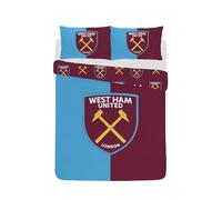 West Ham United FC Claret Sky Double Duvet Cover & Pillowcase Set - Reversible 100% Cotton Bedding Duvet Cover with Pillow Case - Comfortable & Breathable Duvet Cover