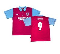 West Ham United FC Men's 1995 - 1996 West Ham Centenary Pony Home Shirt - Cottee 9 in Crimson | Size: Medium West Ham United FC Crimson M