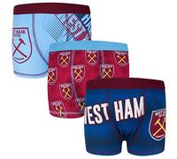 West Ham United FC Official 3 Pack Boys Boxer Shorts Claret Blue 3-4 Years