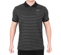 West Ham United FC Official Mens Striped Polo Shirt Black Grey Marl Large