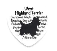 WEST HIGHLAND TERRIER FRIDGE MAGNET - dog silhouette in black on white ceramic heart shaped fridge magnet with dog's characteristics in background. Great gift/present idea for dog lover.