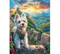 West Highland Terrier in Mountain Landscape 500 Pcs Jigsaw Puzzles Mitos Fantástico Puzzles for Adults Teens Brain Game Fun Family Game Team Building Stress Reducing Autumn Thick Cardboard 500 PCS