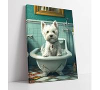 West highland terrier in the bath Canvas Wall Art Print Picture - 8 inch wide x 12 inch high (Frame Depth 30mm)