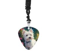 West Highland Terrier in The Garden Guitar Pick Pendant Necklace for Acoustic Electric Bass Players Guitar Accessories Guitarist Gifts