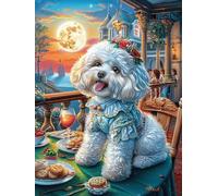 West Highland Terrier Puppy at Tea Party 500 Pieces Premium Jigsaw Puzzle Adult Jigsaws Educational Challenge Mental Exercise Wall Art Winter Thick Cardboard 500 PCS