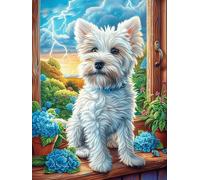 West Highland Terrier Puppy in Cozy Room 1000-piece Jigsaw Puzzle Set Magical Accompany Fairy Tale For Adults Teens 14+ Logic Skill Indoor Game Family Game Night Summer Durable Material