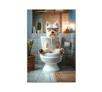West Highland Terrier Sitting on The Toilet, Canvas Poster Wall Art Decor Print Picture Paintings for Living Room Bedroom Decoration 12x18inch(30x45cm)