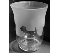 WEST HIGHLAND TERRIER "WESTIE" FRIEZE - Boxed 14.5cm Glass Vase/Hurricane Lantern