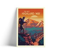 West Highland Way Travel Poster - A4 Size - 180gsm Matt Poster Paper - Kilted Hillwalker and Buachaille Etive Mòr Scenic Art Print