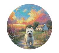 West Highland White Terrier 120 Piece Circular Puzzle Cute Animal Pets Animal Shape Premium Home Decor Puzzle Stress Relief Relaxing Activity for Adults & Kids Educational 120 PCS