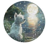 West Highland White Terrier 195 Piece Round Puzzle Cute Animal Pets Animal Shape Relaxing Activity Stress Relief Puzzle for Families Home Decor Creative Challenge Educational 195 PCS