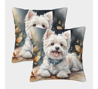 West Highland White Terrier Cushion Cover Set of 2 Decorative Machine Washable Pillowcases Square Pillow Cases with Invisible Zipper Cushion Covers for Sofa Couch Home Bedroom Throw Pillow Case 50x50c