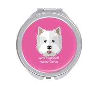 West Highland White Terrier Dog White On Pink Folding Make Up Mirror, Compact 2X/1X Magnification Mirror, Women Portable Travel Makeup Mirror 2.4 x 2.4 inch