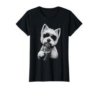 West Highland White Terrier Drinking Iced Coffee Funny Value Graphic T-Shirt, Women, Black, M