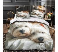 West Highland White Terrier Duvet Cover 3D Design Printed Wrinkle-Resistant 3 Pieces Bedding Set Zipper Quilt Cover Ultra Soft Breathable for Teens Kids Girls Boys Women Adults Double（200x200cm）