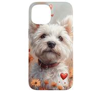 West Highland White Terrier Flowers With Hearts Graphic Case for iPhone 15