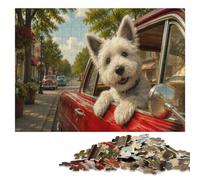 West Highland White Terrier in Red Car Jigsaw Puzzle, 1000 Pieces | Jigsaw Puzzle - visual matching for a more organised build during indoor leisure.