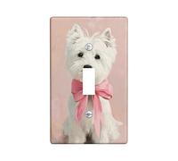 West Highland White Terrier Light Switch Cover Plate, Cute Dog Design with Peach Bow, Decorative Wall Accents for Home, Thermoplastic Standard Size, Animal Lover Gift Single Toggle