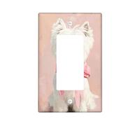 West Highland White Terrier Light Switch Cover Plate, Cute Dog Design with Peach Bow, Decorative Wall Accents for Home, Thermoplastic Standard Size, Animal Lover Gift Single Rocker