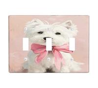 West Highland White Terrier Light Switch Cover Plate, Cute Dog Design with Peach Bow, Decorative Wall Accents for Home, Thermoplastic Standard Size, Animal Lover Gift Triple Toggle