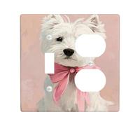 West Highland White Terrier Light Switch Cover Plate, Cute Dog Design with Peach Bow, Decorative Wall Accents for Home, Thermoplastic Standard Size, Animal Lover Gift Toggle Duplex