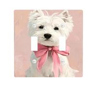 West Highland White Terrier Light Switch Cover Plate, Cute Dog Design with Peach Bow, Decorative Wall Accents for Home, Thermoplastic Standard Size, Animal Lover Gift Double Toggle