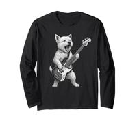 West Highland White Terrier Playing Bass Guitar Rock Music Long Sleeve T-Shirt