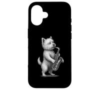 West Highland White Terrier Playing Saxophone Jazz Music Dog Case for iPhone 16
