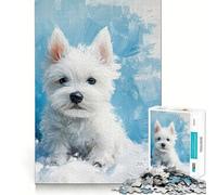West Highland White Terrier Puppy Painting 1000 Piece Jigsaws Creative Skill Toy Tight Lock No Loose Pieces Bonding Activity for Loved Ones (38x26cm)