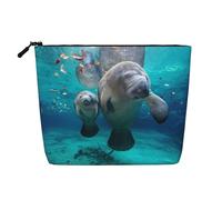 West Indian Manatees Cosmetic Bag - Single Layer Large Capacity Travel Organizer, Daily Organizer with Zipper