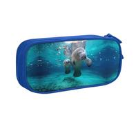 West Indian Manatees Large Capacity Double Layer Pencil Case,Customizable Full Print Polyester Fabric Organizer-School, Office, Travel Makeup Pouch