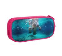 West Indian Manatees Large Capacity Double Layer Pencil Case,Customizable Full Print Polyester Fabric Organizer-School, Office, Travel Makeup Pouch