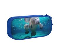 West Indian Manatees Pencil Case, Large Capacity Double Layer Student Pencil Case - Durable Oxford Fabric School and Office Supplies Organizer