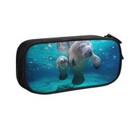 West Indian Manatees Pencil Case, Large Capacity Double Layer Student Pencil Case - Durable Oxford Fabric School and Office Supplies Organizer