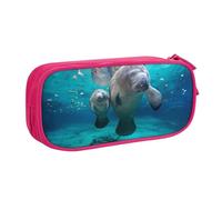 West Indian Manatees Pencil Case, Large Capacity Double Layer Student Pencil Case - Durable Oxford Fabric School and Office Supplies Organizer