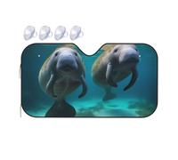 West Indian Manatees Print Car Windshield Sun Shade for Car Truck SUVs, Aluminum Foil Auto Front Window Sun Visor Sun Heat Protection Sunshade with 2 holes, S