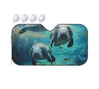 West Indian Manatees Print Car Windshield Sun Shade for Car Truck SUVs, Aluminum Foil Auto Front Window Sun Visor Sun Heat Protection Sunshade with 2 holes, M