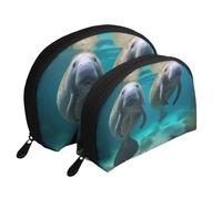 West Indian Manatees Print Shell-Shaped 2-Piece Makeup Bag Set Travel Cosmetic Organiser Stylish Storage for Beauty & Gifts for Women Girls