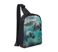 West Indian Manatees Printed Chest Bag Sling Bag for Men Women, Waterproof Crossbody Backpack Men Bag for Runner Workout Hiking Cycling Travel