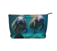 West Indian Manatees Printed Corduroy Makeup Bag for Travel & Daily Use, Stylish Pouch Purse Case Cosmetic Bags Organizer for Women